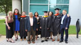 Group photo of some MBID graduates with program leader Sathya Gourisankar. (Photo: Joshua Stewart)