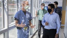 This group of clinicians and scientists will collaborate with Chethan Pandarinath, front right, on a $2.4 million, five-year project using artificial intelligence tools to revolutionize the speed and accuracy of brain-machine interfaces. The team includes Robert Gross, front left, a functional neurosurgeon; Jonathan Glass, back left, a neurologist and director of Emory's ALS Center; and Nicholas Au Yong, also a functional neurosurgeon. (Photo: Jack Kearse)