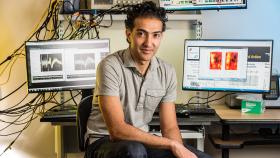 Bilal Haider sitting in his lab. (Photo: Gary Meek)