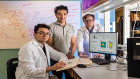 Bilal Haider (center) is flanked by his co-researchers, grad students Joseph Del Rosario (left) and Anderson Speed (right).