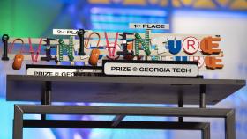 The InVenture Prize trophies await the judges' decision during the 2020 InVenture Prize finals. (Photo: Christopher Moore)