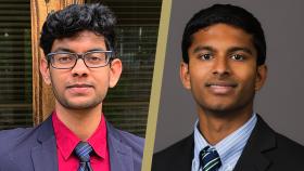 Suraj Rajendran, left, and Prathic Sundararajan, seniors studying biomedical engineering.