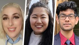 From left, undergraduates Alessandra Yoldas, Kelly Qiu, and Suraj Rejendran, who have received 2021 scholarships from the Association for the Advancement of Medical Instrumentation.