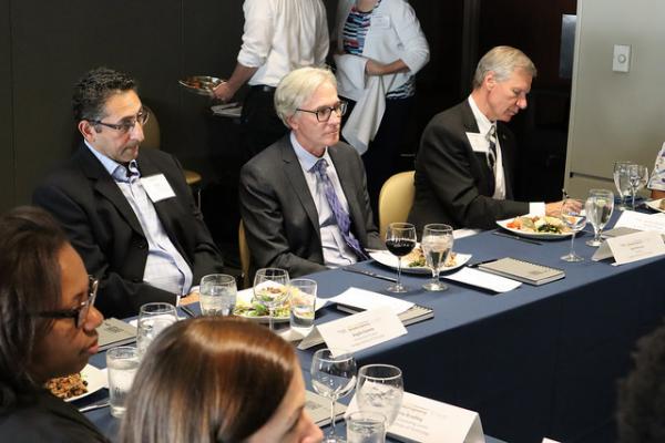 Pictured left-to-right: Angelo Galante, a physician with Georgia Tech’s Stamps Health Services division, Brian Hainline, NCAA chief medical officer, and Bud Peterson, president of Georgia Tech.