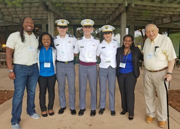 The three students from West Point (center) attended the EBICS annual retreat at Callaway Gardens. Pictured are (left to right): Manu Platt, Lakeita Servance, Dan Whitfield, Jacob Klamm, Elizabeth Martin, Simone Douglas, and Bob Nerem.