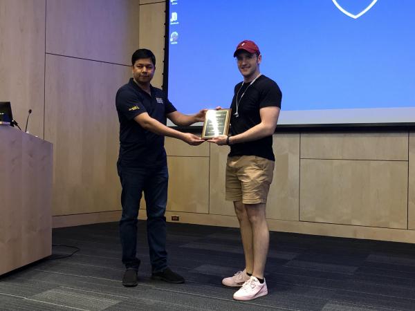 Jackson Hair, Ph.D., won in the postdoctoral category. His talk covered, “Motion-Compensation with Self-Navigation MRI.”