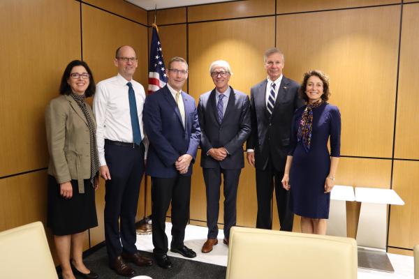 Brian Hainline visit with Georgia Tech leadership. Pictured left-to-right, Michelle LaPlaca, Steven McLaughlin, Todd Stansbury, Brian Hainline, Bud Peterson, and Susan Margulies.