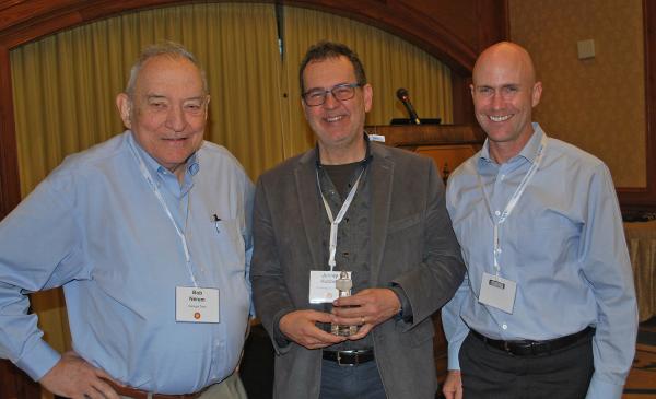 The Nerem Lecturer, Jeff Hubbell from the University of Chicago, spoke about "Biomolecular Engineering in Regenerative Medicine and Immunotherapies." Here he is flanked by Petit Institute founding director Bob Nerem (left) and Petit Institute Executive Director Bob Guldberg.