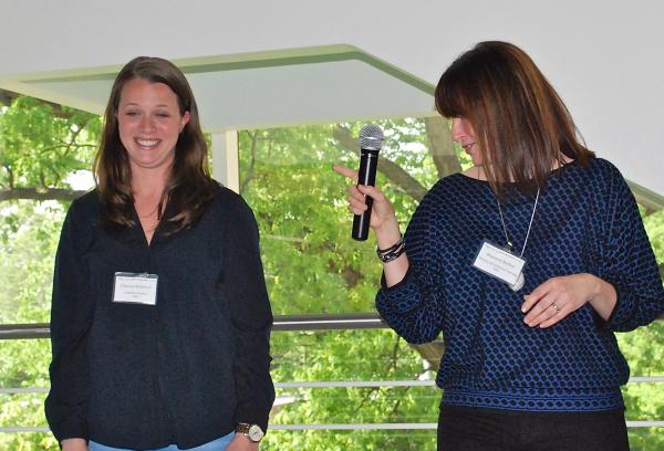 Shannon Barker (right) points out Clarissa Whitemire as winner of the Overachiever Award.