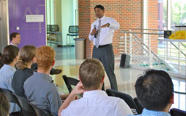 BME chairman Ravi Bellamkonda works the room at the Graduate Awards event.