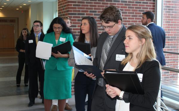 Students line up for their chance to meet with industry representatives and consider their career choices at the Biotech Career Fair.