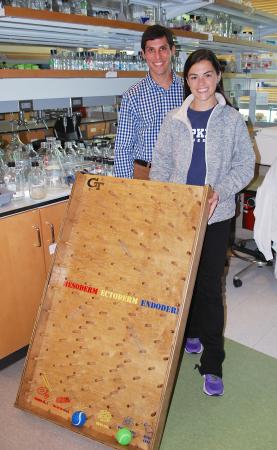 I-Corps L teammates Tom Bongiorno and Liane Tellier present the Stem Cell Plinko game they helped develop.