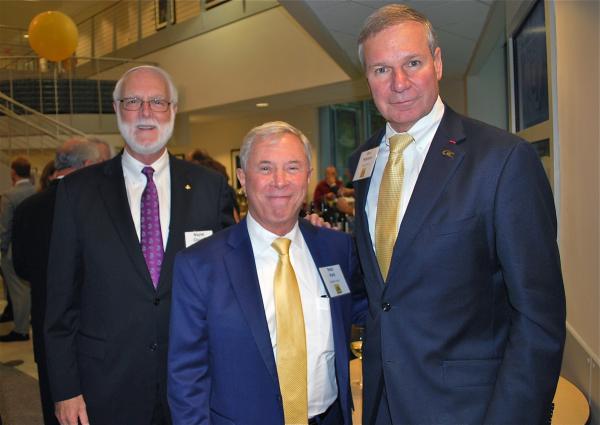 Power trio, from left: Georgia Tech President Emeritus Wayne Clough, Parker H. "Pete" Petit, and Georgia Tech President Bud Peterson at the Petit Institute's 20th anniversary celebration.