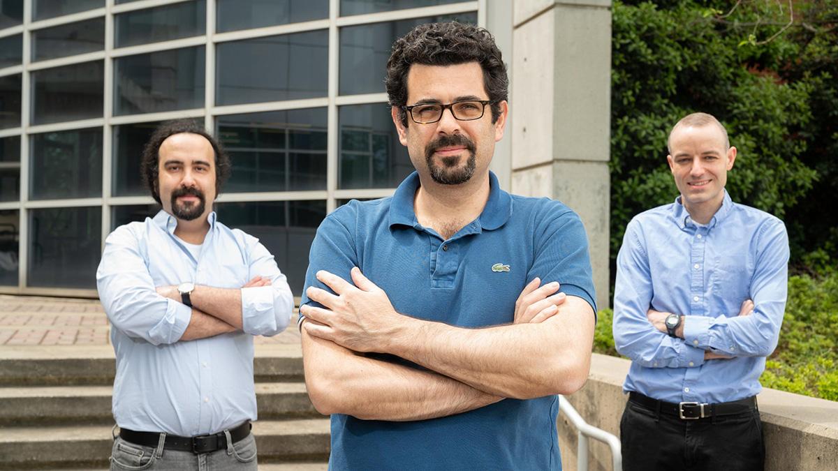 Left to right, researchers Alper Erturk, Costas Arvanitis and Brooks Lindsey hope their work will make full brain imaging feasible while stimulating new medical imaging and therapy techniques. (Photo: Allison Carter, Georgia Tech)