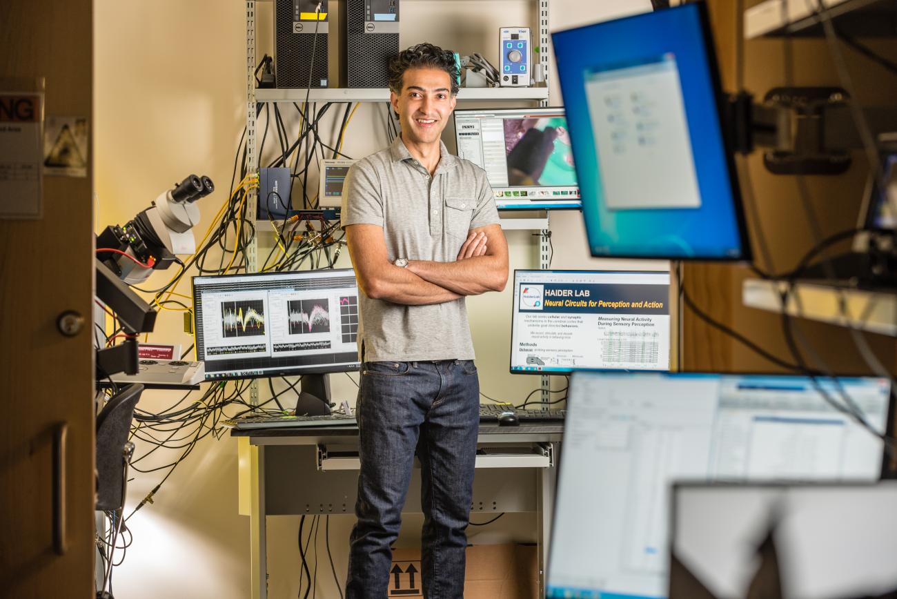 Bilal Haider stands in his lab. (Photo: Gary Meek)