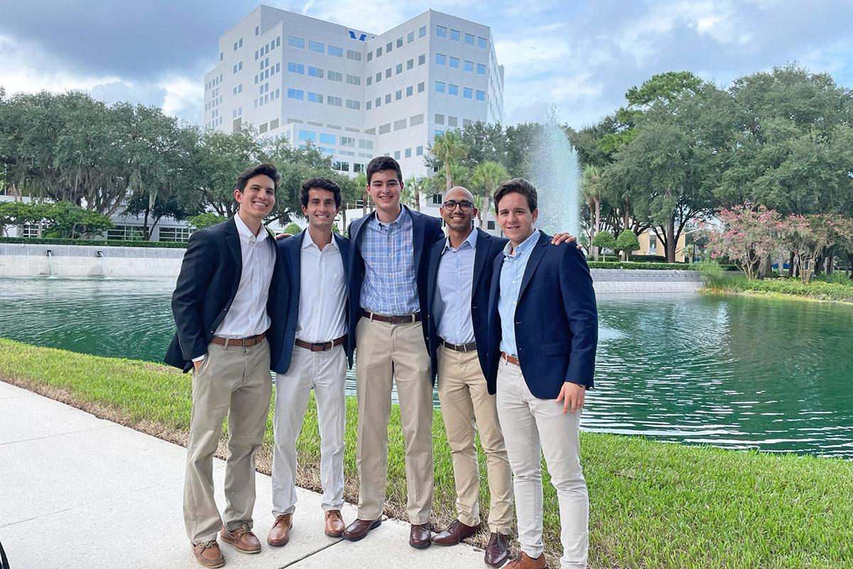 Coulter BME students, from left, Joshua Cruz, Nicholas Lima, Derek Prusener, Shovan Bhatia, and Giancarlo Riccobono, who created the carSEAL carotid artery closure device. (Photo Courtesy: Team carSEAL)