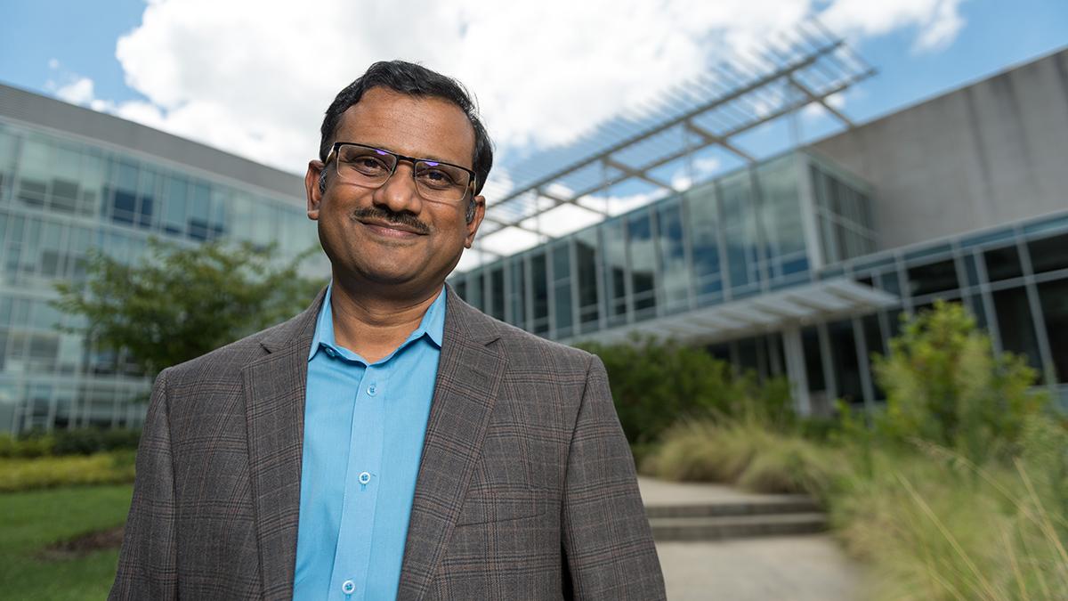 Krishnendu Roy outside the Petit Biotechnology Building at Georgia Tech. (Photo: Rob Felt)