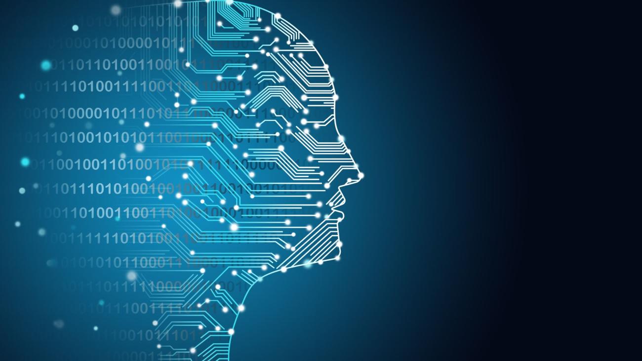 Image of a human silhouette outlined with digital network lines representing artificial intelligence