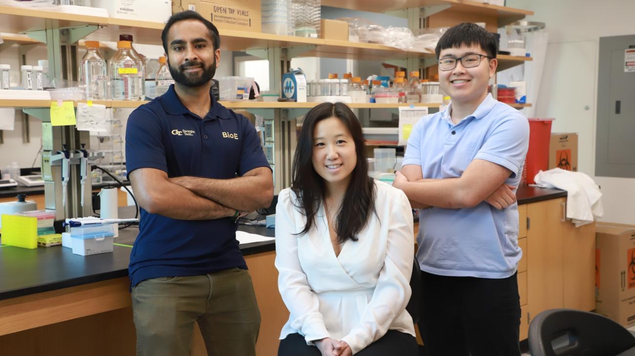Photo of Leslie Chan and her two graduate students (l to r): Vishal Manickam and Khoi Le